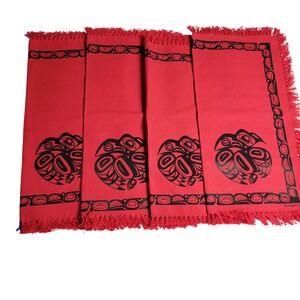 Magenta Set of 4 Red Cotton Placemats/napkins Indigenous NW Coast Design Canada